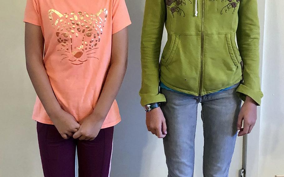 This photo taken Sept. 5, 2019, shows the daughters of Ryukyu Middle School parent Michelle Christensen, who said the child on the left was admonished by school officials for wearing pants without a zipper.