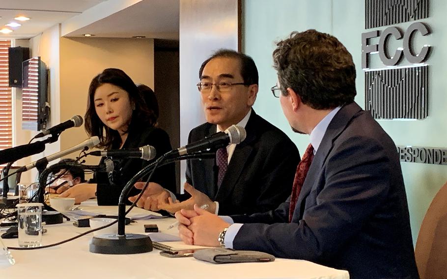 North Korean defector Thae Yong Ho speaks to foreign correspondents in Seoul, South Korea, Wednesday, Feb. 19, 2020.