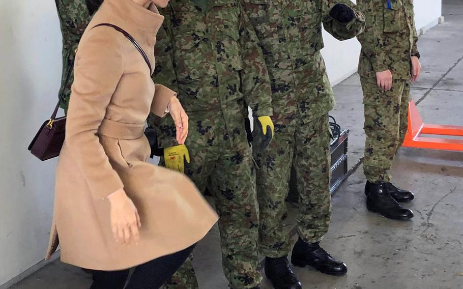 Yuko Carlan, left, a military spouse, volunteered to translate for Japanese and American service members taking part in Tomodachi Rescue Exercise at Yokota Air Base, Japan, Friday, Feb. 21, 2020.