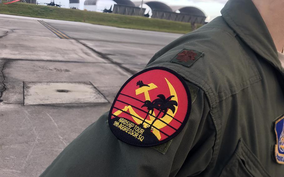 The 18th Aggressor Squadron out of Eielson Air Force Base, Alaska, is wearing Soviet-inspired "hardship tour" patches during Cope North drills this month at Andersen Air Force Base, Guam.