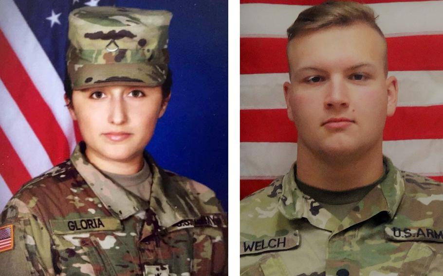 Pfc. Marissa Jo Gloria, 25, a combat engineer at Camp Humphreys, South Korea, was found dead in her barracks on Saturday, March 21, 2020. Spc. Clay Welch, 20, a combat medic assigned to the base, was found dead in his room the following day.