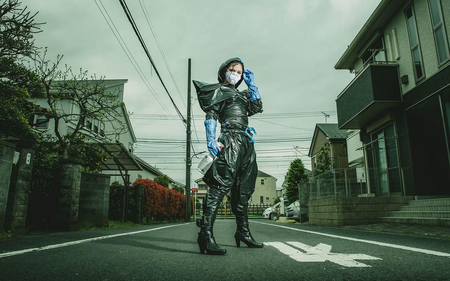 Sage Payer, a dependent at Yokota Air Base in western Tokyo, poses for a photo series about what people are wearing during the coronavirus pandemic.