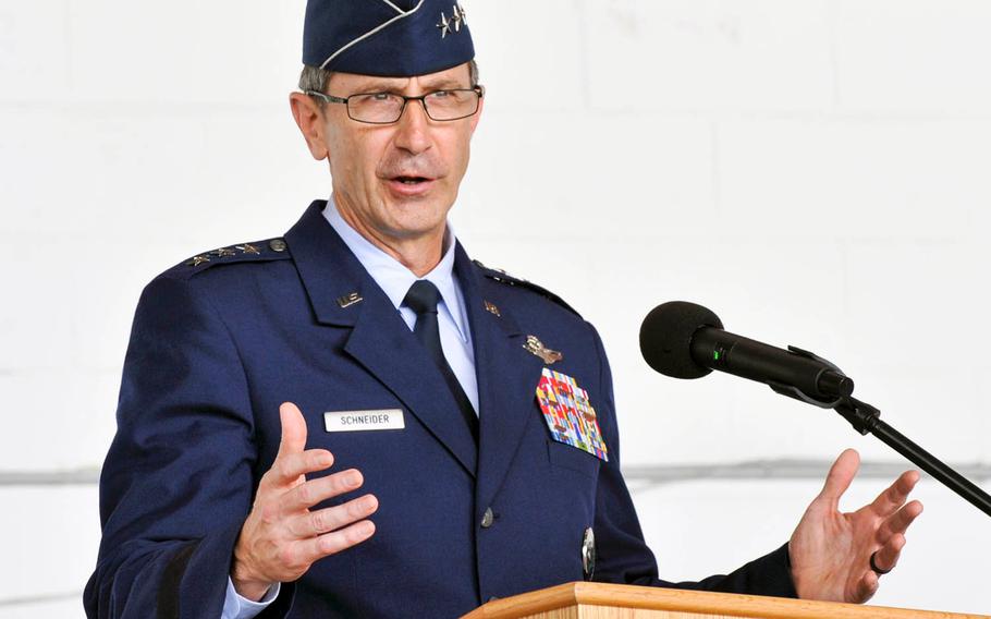 U.S. Air Force Lt. Gen. Kevin Schneider, commander of U.S. Forces Japan, shown here July 8, 2019, at Kadena Air Base, Okinawa, on April 15, 2020, expanded a public health emergency to include all U.S. bases in Japan.