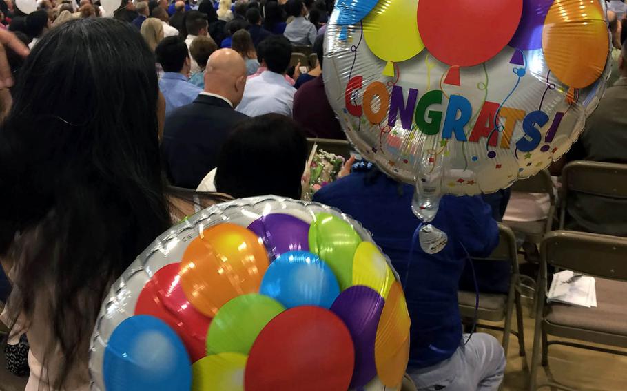 Balloons festoon the Seoul American High School graduation on June 10, 2017, at Yongsan Garrison, South Korea. Virtual graduations this year are being augmented by in-person, optional ceremonies at most DODEA-Pacific schools next month.
