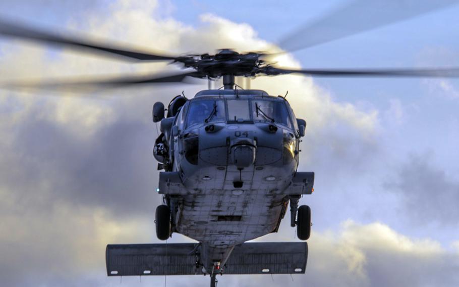 This undated photo shows an MH-60S Sea Hawk assigned to the Island Knights of Helicopter Sea Combat Squadron 25 on Guam.