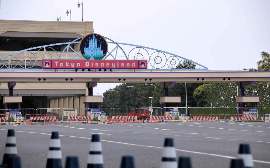 An entrance to Tokyo Disneyland is closed off on May 12, 2020.