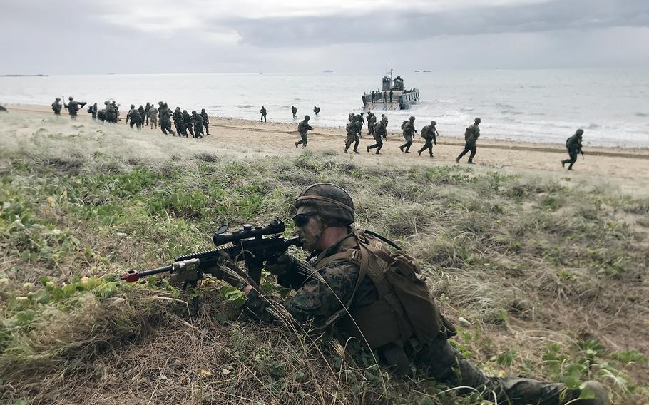 U.S. Marines storm a beach in Summer 2019 during the Talisman Sabre exercise in Queensland, Australia.