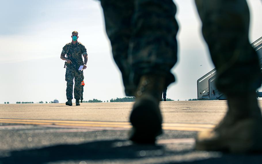 U.S. Marines arrive at Royal Australian Air Force Base Darwin, Northern Territory, Australia, July 8, 2020.