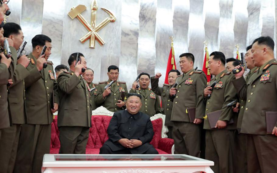 North Korean leader Kim Jong Un gave commemorative pistols to his military leaders on the 67th anniversary of the end of the Korean War, the Korean Central News Agency reported Monday, July 27, 2020.