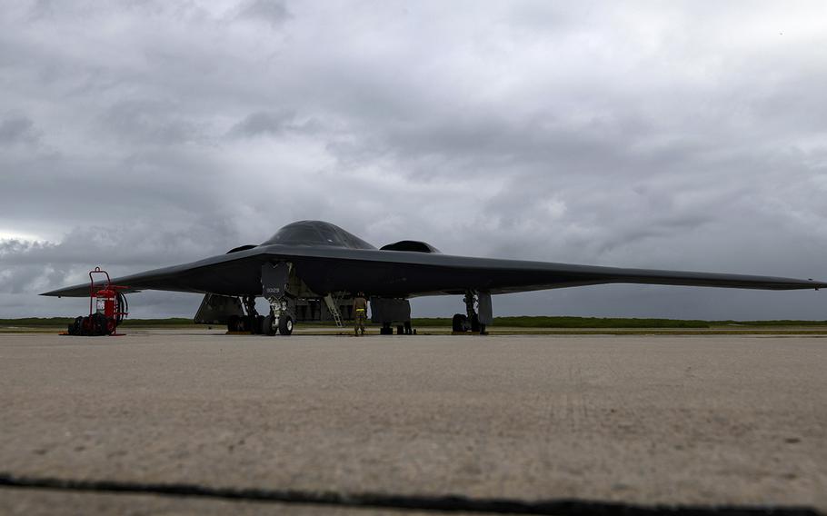 A B-2 Spirit stealth bomber arrives at Naval Support Facility Diego Garcia, Aug. 12, 2020.