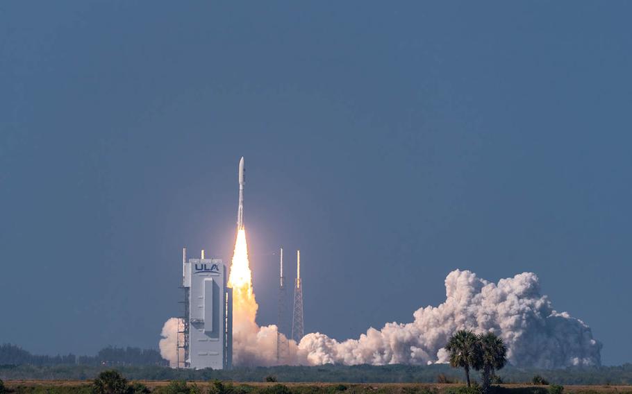 An Atlas V AEHF-6 rocket launches from Cape Canaveral Air Force Station, Fla., March 26, 2020.