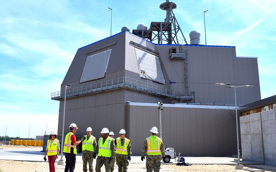 U.S. sailors visit an Aegis Ashore missile defense system in Poland, June 25, 2019.