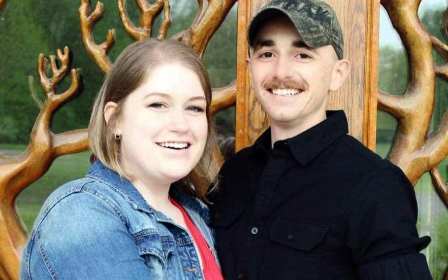 Marine Cpl. Mike Courson, a KC-130 mechanic stationed in Japan, and his wife, Taylor Courson, chose to get married by proxy this year because of travel restrictions related to the coronavirus.