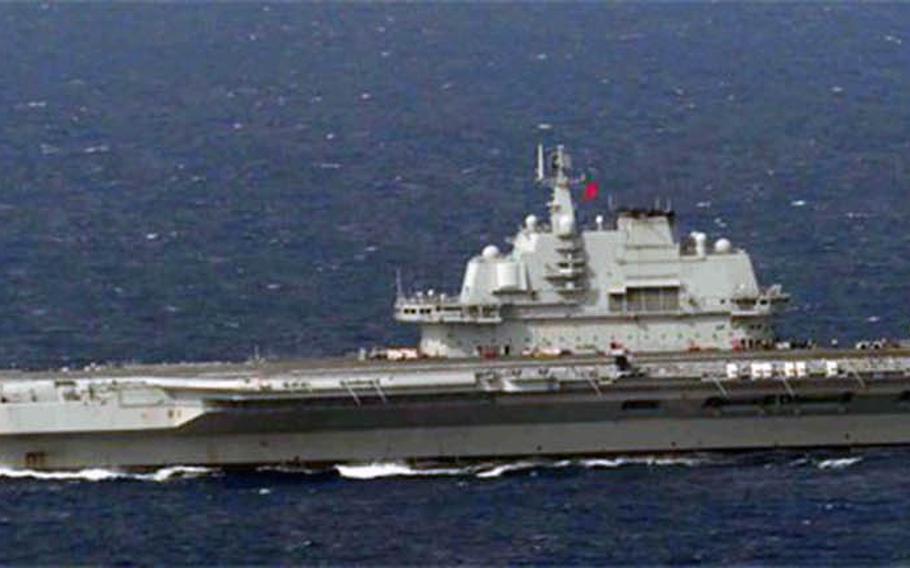 The Chinese aircraft carrier Liaoning, shown here April 28, 2020, was at sea conducting exercises in September 2020 while a second carrier, the Shandong, was also at sea.