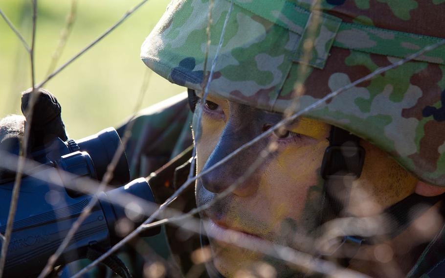 A Japan Ground Self-Defense Force soldier from the 1st Amphibious Rapid Deployment Brigade trains at Marine Corps Base Camp Pendleton, Calif., Feb. 6, 2019.