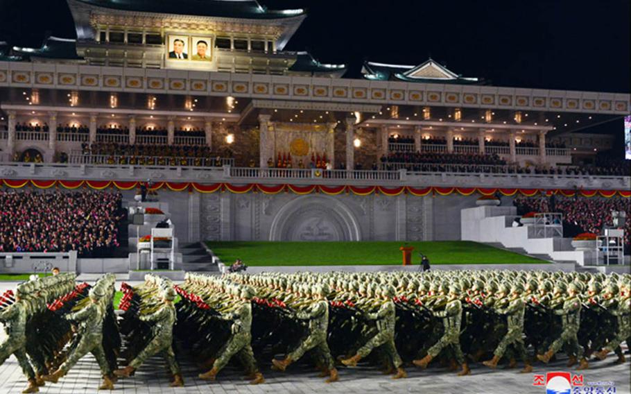 North Korea holds a massive military parade to mark the 75th anniversary of the founding of the country's ruling Workers' Party, Saturday, Oct. 10, 2020.