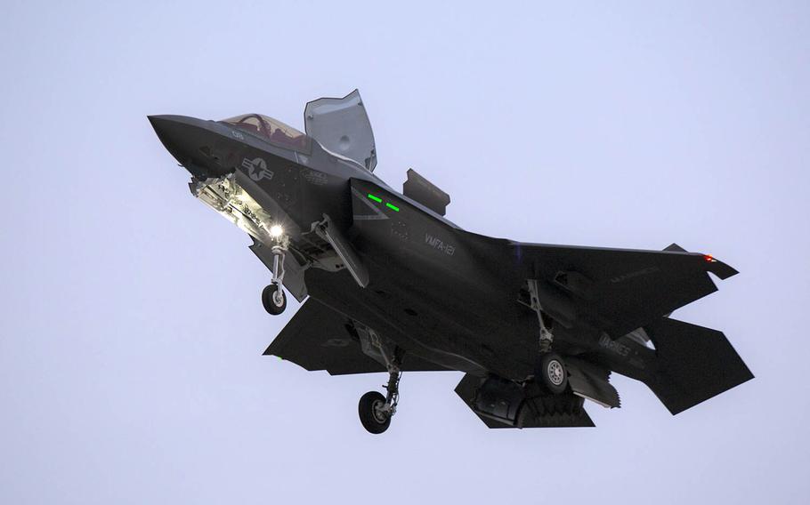 An F-35B Lightning II prepares to land at Marine Corps Air Station Iwakuni, Japan, Jan. 19, 2017. 