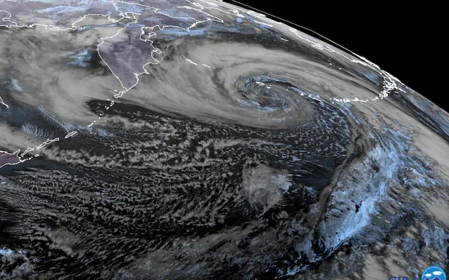 A satellite view of the powerful Pacific storm.