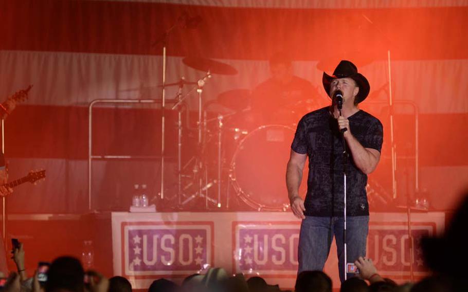 Country music artist Trace Adkins performed for hundreds of troops and their families in a hangar on Ramstein Air Base on Sept. 11, 2011, to commemorate the 10th anniversary of 9/11.