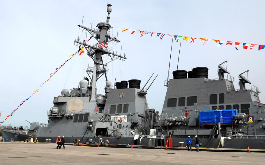 A side profile of the USS Donald Cook. The Arleigh Burke-class guided missile destroyer arrived at its new home station in Rota, Spain, last week and is slated to make its first ballistic missile defense patrol in the coming month.