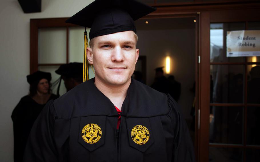 Army 1st Lt. RJ Niesen, 28, overcame a shrapnel wound in Afghanistan to finish his bachelor's in social science. The Mesa, Ariz., native went to the Army's Officer Candidate School and earned a conditional commission - conditional on his finishing his degree. The support of his wife and two boys helped him through it, he said.