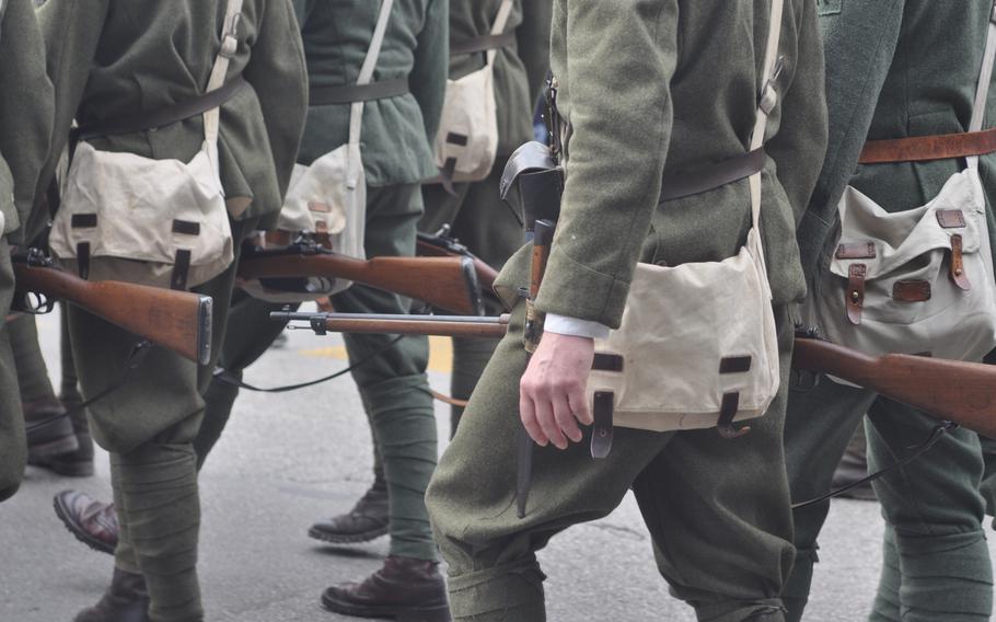 Some of those marching Sunday, May 11, 2014,  in the parade capping the 87th national gathering of the Alpini in Pordenone, Italy, sported vintage uniforms and equipment.