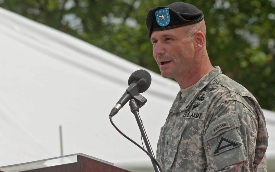 Brig. Gen. Christopher Cavoli took command of the 7th Army Joint Multinational Training Command during a ceremony held at Grafenwoehr, July 21, 2014.