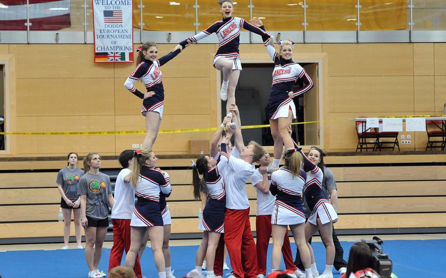 The Lakenheath Lancers took the Division I "Spirit" award at the DODDS-Europe cheer competition in Wiesbaden, Germany, Saturday, Feb 21, 2015.
