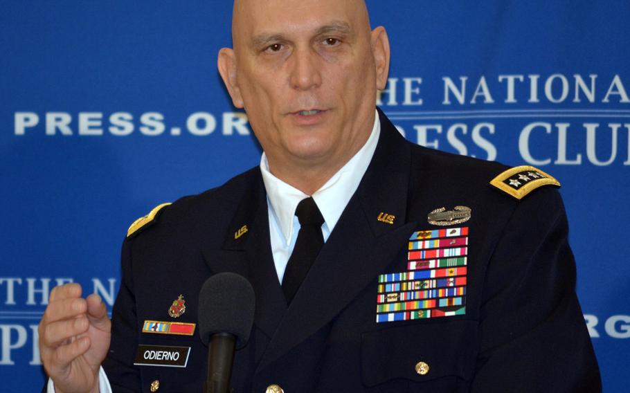 U.S. Army Chief of Staff Gen. Ray Odierno speaks during a media event in January 2014. Odierno has expressed concern over the United Kingdom's plans to cut its defense spending.