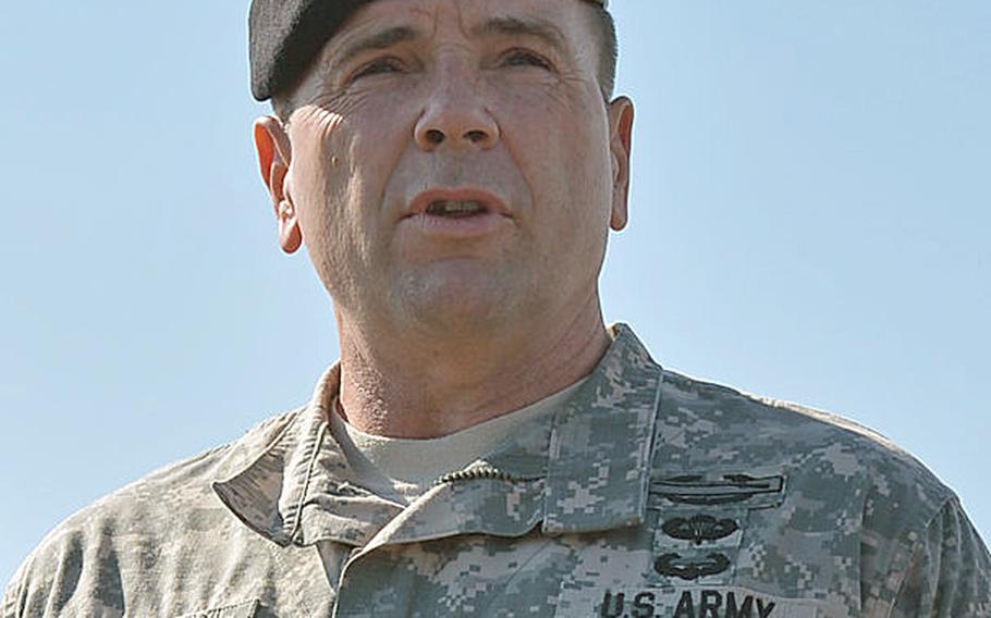 U.S. Army Europe commander Lt. Gen. Ben Hodges speaks during a stop in Ukraine on Sept. 19, 2014. 