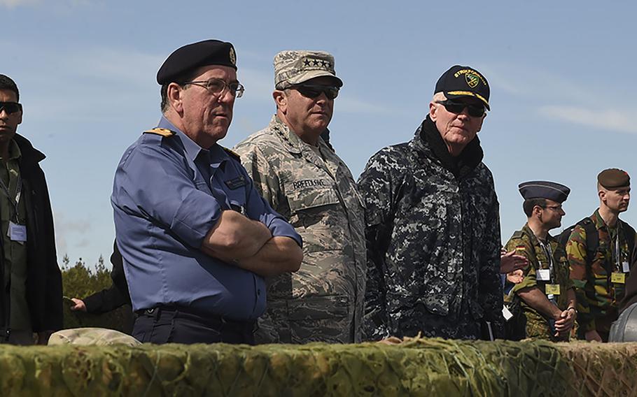 Gen. Philip Breedlove, Commander SACEUR and US European Command (center), and Vice Adm. James Foggo III (right), Commander Strike Forces NATO and Commander Sixth Fleet, observe an amphibious assault, the culminating event of Baltic Operations (BALTOPS) 2015.