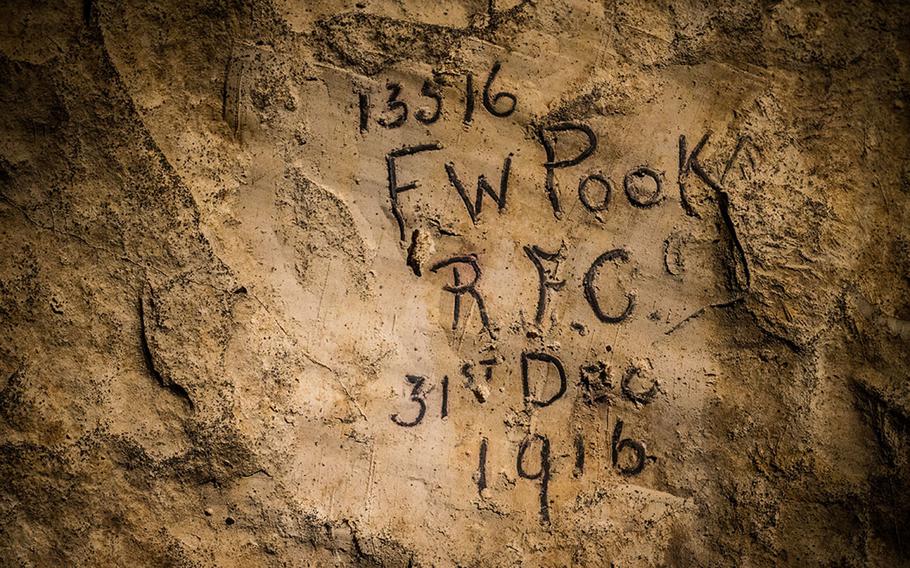 WWI soldiers inscriptions in the subterranean city at Naours – Bocage Hallue.