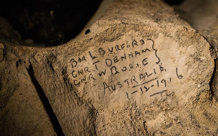 WWI soldiers inscriptions in the subterranean city at Naours - Bocage Hallue.