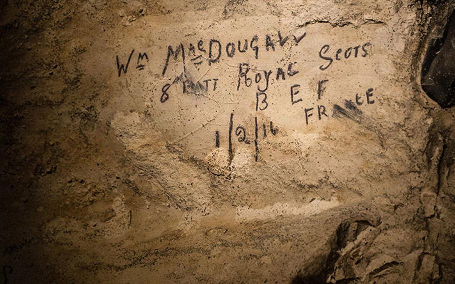 WWI soldiers inscriptions in the subterranean city at Naours - Bocage Hallue.