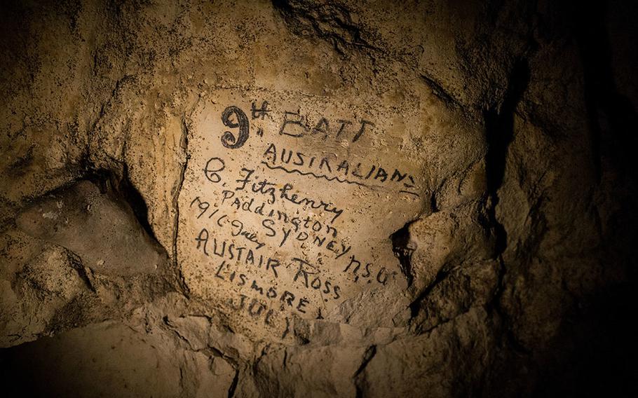 WWI soldiers inscriptions in the subterranean city at Naours - Bocage Hallue.