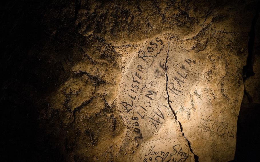 WWI soldiers inscriptions in the subterranean city at Naours - Bocage Hallue.