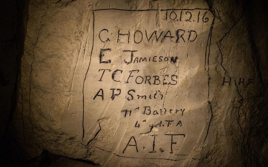 WWI soldiers inscriptions in the subterranean city at Naours - Bocage Hallue.