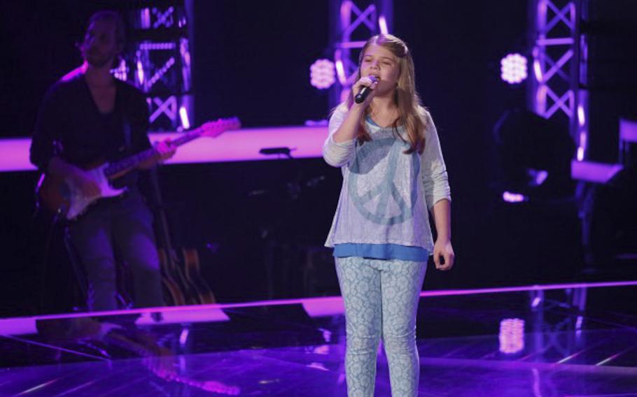 Leilani Howland, a fifth-grader at Patch Elementary School in Stuttgart, Germany, performs during a blind audition on the German reality television show, ''The Voice Kids.'' Leilani, the daughter of a civilian who works for U.S. Africa Command, will compete against other young singers on the first episode of the show's fourth season, which airs Friday, Feb. 5, 2016.

