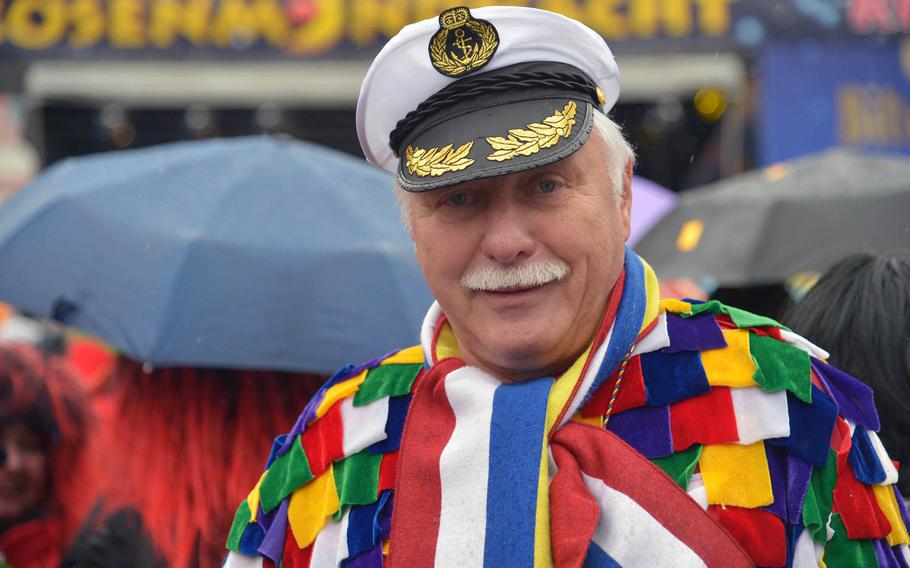 Not only women celebrate Altweiberfastnacht, or old women's carnival, in Mainz, Germany. There were also plenty of men, like this colorful old salt, having fun,Thursday, Feb. 4, 2016.

