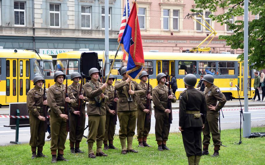 In honor of the American liberation of Pilsen, Czech Republic, during World War II, re-enactors dress up as American soldiers during the Liberation Festival Pilsen, Friday, May 5, 2017. 