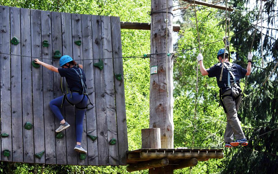 JROTC cadets climb through the high-ropes course at Grafenwoehr, Germany, Friday, June 23, 2017. 

