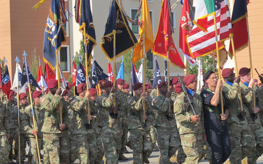 Soldiers with the 173rd Airborne Brigade participated in a change-of-command ceremony on Friday, July 7, 2017,  in Vicenza, Italy.