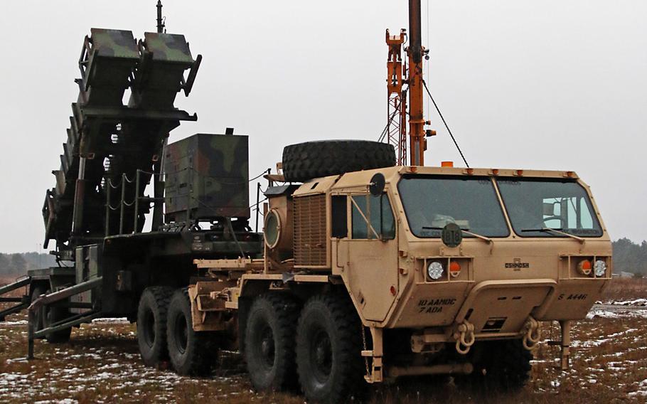 Soldiers assigned to A Battery, 5th Battalion, 7th Air Defense Artillery Brigade began setup of their M901 Patriot Launching Stations for Patriot Shock, a deployment readiness exercise, Jan. 13, at Skwierzyna, Poland. 