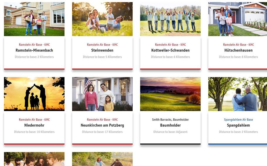 A screen grab from a new website lists links with information for nearly a dozen communities in the Kaiserslautern Military Community. The site is part of a project to help Americans assimilate into Germany.