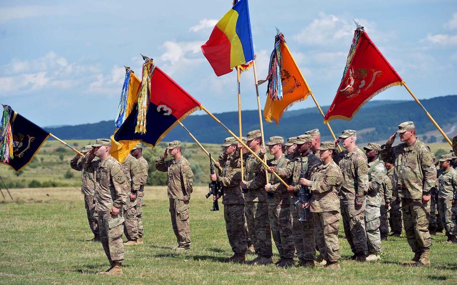 The 3rd Armored Brigade Combat Team, 4th Infantry Division held a change of command ceremony at the Center for Joint National Training in Cincu, Romania, Saturday, July 15, 2017. Col. Michael Simmering took over the brigade from Col. Christopher Norrie.