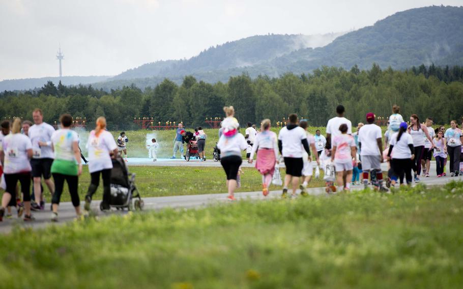 Almost 400 participants race during the annual Color Run at Ramstein Air Base, Germany, on Saturday, Aug. 12, 2017.