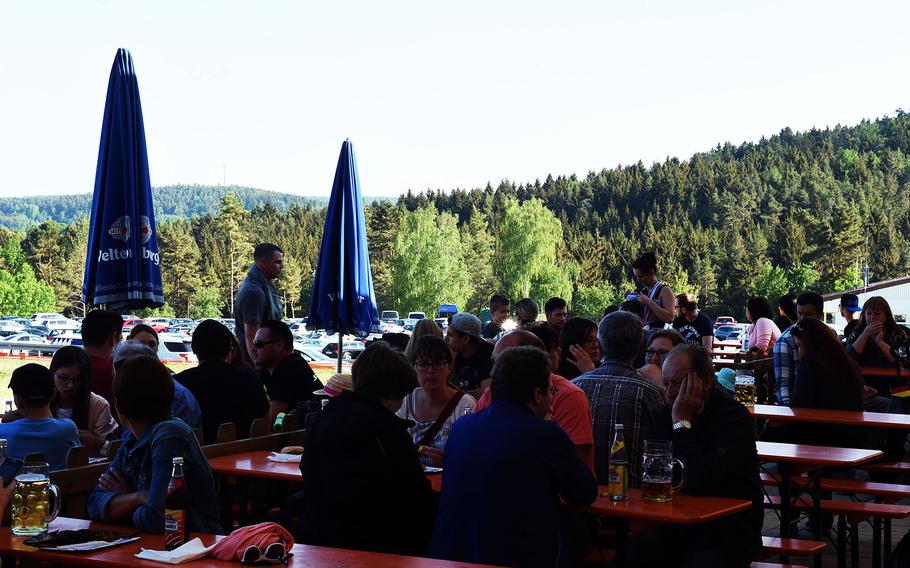 Americans and Germans eat and drink at the German-American Volksfest at Hohenfels, Friday, May 11, 2018. 