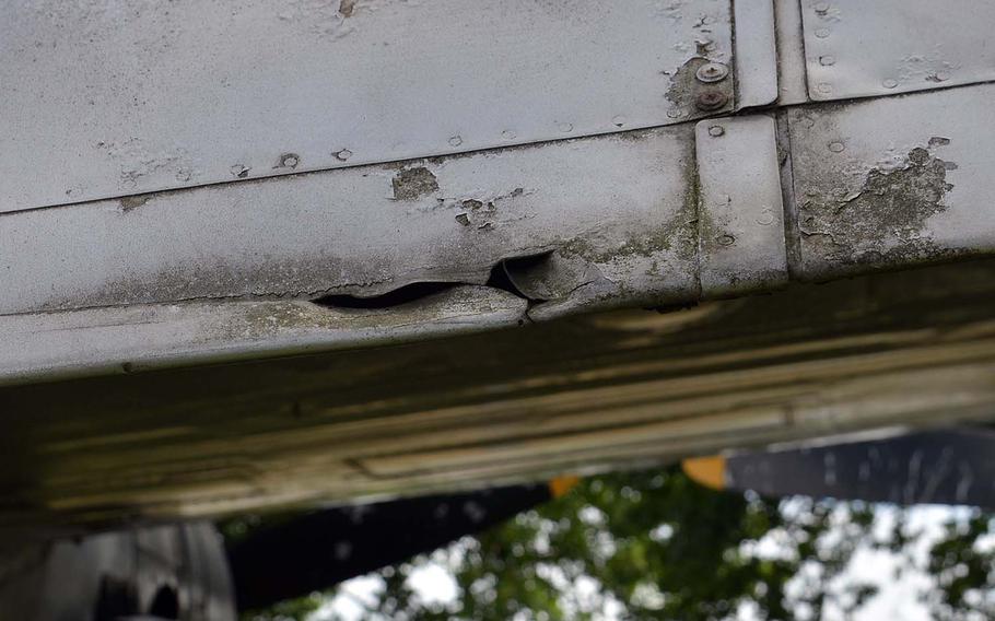 It was wear and tear like this on the C-54 Skymaster that airmen from Ramstein Air Base's 86th Maintenance Squadron repaired Saturday afternoon on the C-54 Skymaster at the Berlin Airlift Memorial near Frankfurt, Germany.



