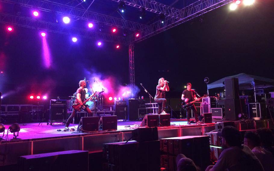 The rock band Fuel entertains troops and their families who celebrated Independence Day a day early with fireworks on Yokota Air Base, Japan, on Tuesday,  July 3, 2018. 