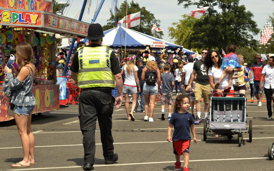 Airmen and families of the 48th Fighter Wing celebrate Independence Day during Liberty Fest at RAF Lakenheath, England, July 4, 2018. 